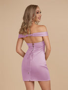 Ryna | Turquoise - Bodycon Off the Shoulder Satin Short Homecoming Dresses