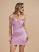 Ryna | Turquoise - Bodycon Off the Shoulder Satin Short Homecoming Dresses