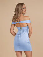 Ryna | Turquoise - Bodycon Off the Shoulder Satin Short Homecoming Dresses
