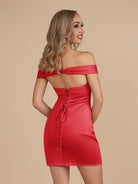 Ryna | Turquoise - Bodycon Off the Shoulder Satin Short Homecoming Dresses