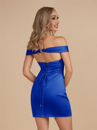 Ryna | Turquoise - Bodycon Off the Shoulder Satin Short Homecoming Dresses