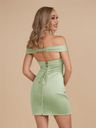 Ryna | Turquoise - Bodycon Off the Shoulder Satin Short Homecoming Dresses