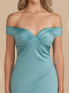 Ryna | Turquoise - Bodycon Off the Shoulder Satin Short Homecoming Dresses