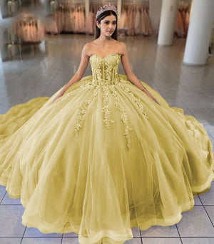 Sky Blue Ball-Gown Tulle 3D Flowers Sweetheart Quinceanera Dresses