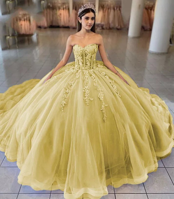 Sky Blue Ball-Gown Tulle 3D Flowers Sweetheart Quinceanera Dresses