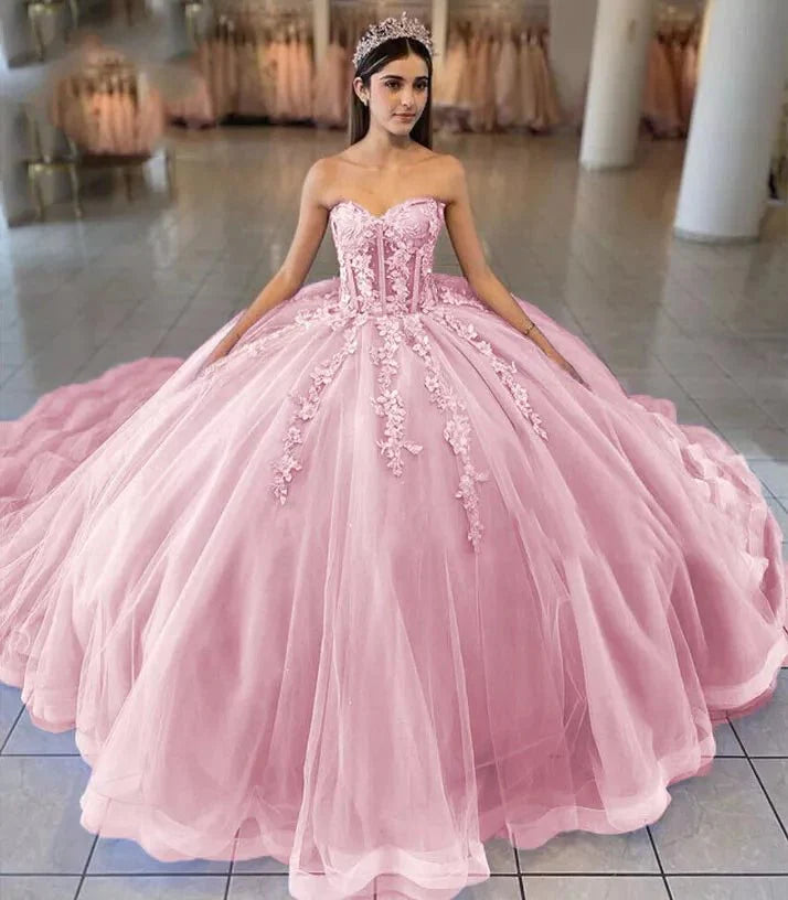 Sky Blue Ball-Gown Tulle 3D Flowers Sweetheart Quinceanera Dresses Sky Blue / 6 Sky Blue Ball-Gown Tulle 3D Flowers Sweetheart Quinceanera Dresses Sky Blue / 6