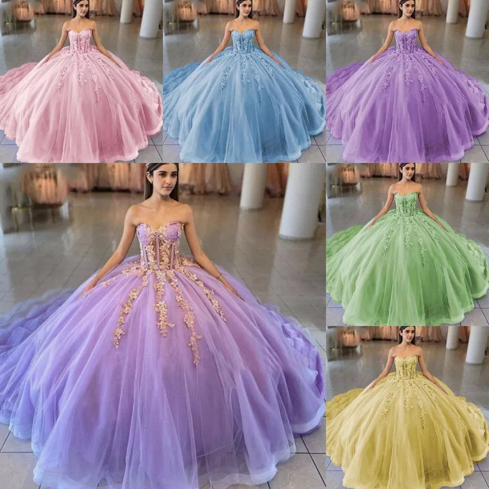 Sky Blue Ball-Gown Tulle 3D Flowers Sweetheart Quinceanera Dresses Sky Blue / 6