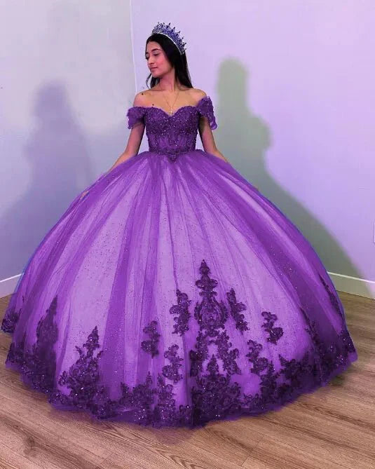 KissProm Royal Blue Tulle Off The Shoulder Quinceanera Dress, Royal Blue / 20