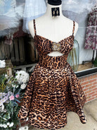 Saela | Leopard - A Line Spaghetti Straps Satin Short Homecoming Dress With Beadings