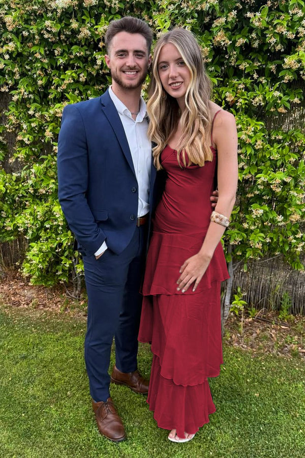 Saevy | Yellow - Spaghetti Straps Chiffon Sheath Long Formal Prom Dresses With Ruffles - KissProm