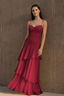 Yellow Spaghetti Straps Chiffon Sheath Long Formal Prom Dresses With Ruffles – Prom Dress by KissProm | Available at KissProm