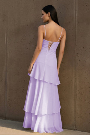 Yellow Spaghetti Straps Chiffon Sheath Long Formal Prom Dresses With Ruffles – Prom Dress by KissProm | Available at KissProm