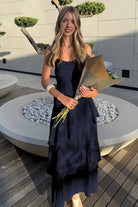 Saevy | Yellow - Spaghetti Straps Chiffon Sheath Long Formal Prom Dresses With Ruffles - KissProm