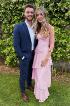 Saevy | Yellow - Spaghetti Straps Chiffon Sheath Long Formal Prom Dresses With Ruffles - KissProm