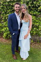 Saevy | Yellow - Spaghetti Straps Chiffon Sheath Long Formal Prom Dresses With Ruffles - KissProm