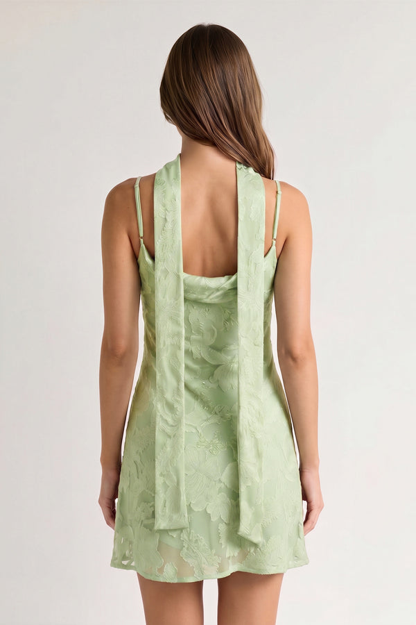 Sage Green Jacquard Chiffon Cami Straps Sheath Homecoming Dress with Scarf (2) | KISSPROM