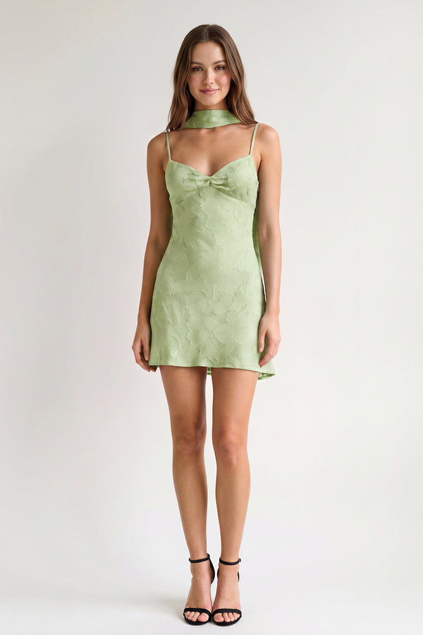 Sage Green Jacquard Chiffon Cami Straps Sheath Homecoming Dress with Scarf (3) | KISSPROM