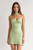 Sage Green Jacquard Chiffon Cami Straps Sheath Homecoming Dress with Scarf | KISSPROM