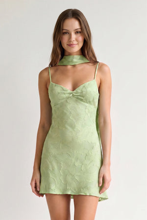 Sage Green Jacquard Chiffon Cami Straps Sheath Homecoming Dress with Scarf | KISSPROM