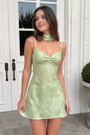 Sage Green Jacquard Chiffon Cami Straps Sheath Homecoming Dress with Scarf | KISSPROM