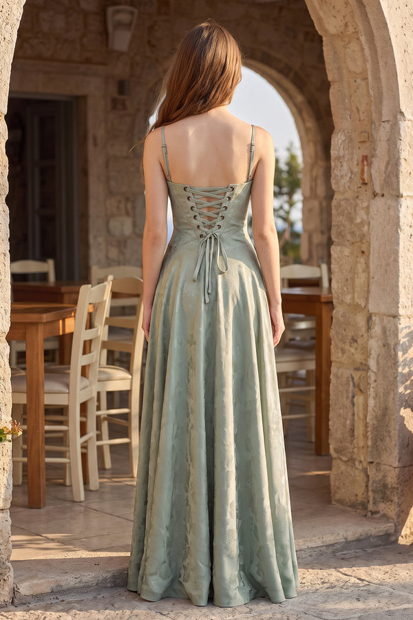 Sage Green Mermaid Satin Spaghetti Straps Long Prom Dresses – Prom Dresses by KissProm | Available at KissProm