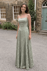 Sage Green Mermaid Satin Spaghetti Straps Long Prom Dresses | KISSPROM