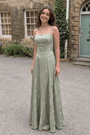 Sage Green Mermaid Satin Spaghetti Straps Long Prom Dresses | KISSPROM