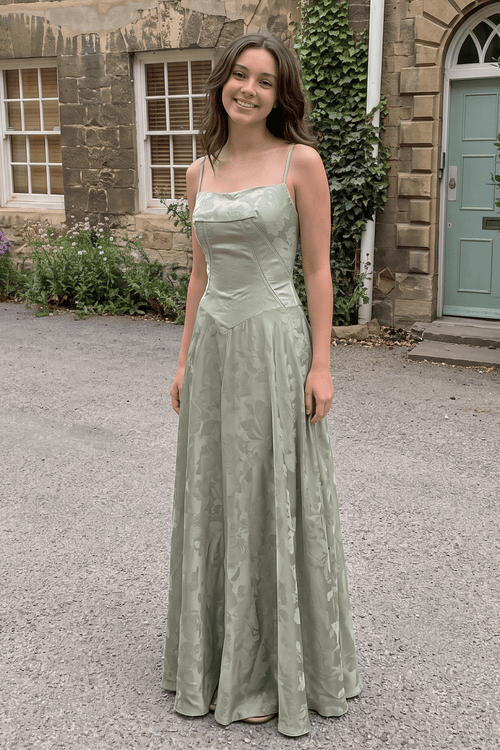 Sage Green Mermaid Satin Spaghetti Straps Long Prom Dresses | KISSPROM