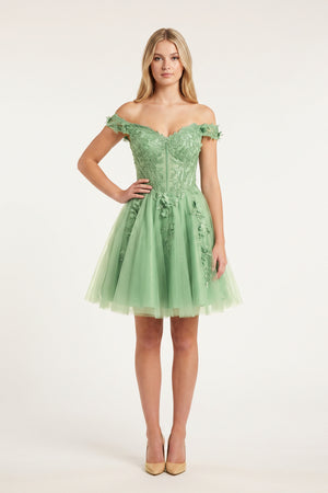 Green Off-the-Shoulder Beaded Appliques A-Line MIni Homecoming Dress | KISSPROM