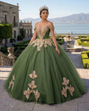Sage Green Off the Shoulder Quinceanera Dresses with Appliques | KISSPROM