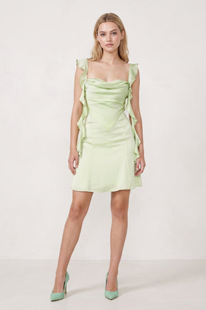Sage Green Ruffled Sheath Square Neck Satin Ruched Homecoming Dress (3) | KISSPROM