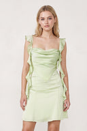Sage Green Ruffled Sheath Square Neck Satin Ruched Homecoming Dress | KISSPROM
