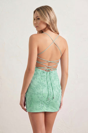 Sage Green Sheath Spaghetti Straps Lace Short Homecoming Dresses (2) | KISSPROM