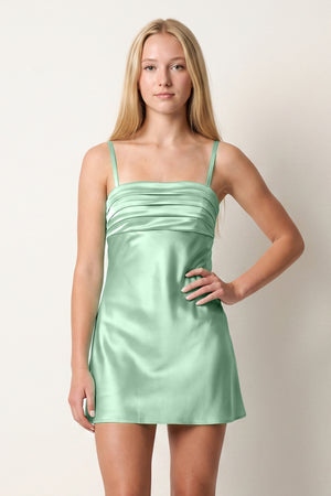 Sage Green Sheath Spaghetti Straps Satin Homecoming Dress | KISSPROM
