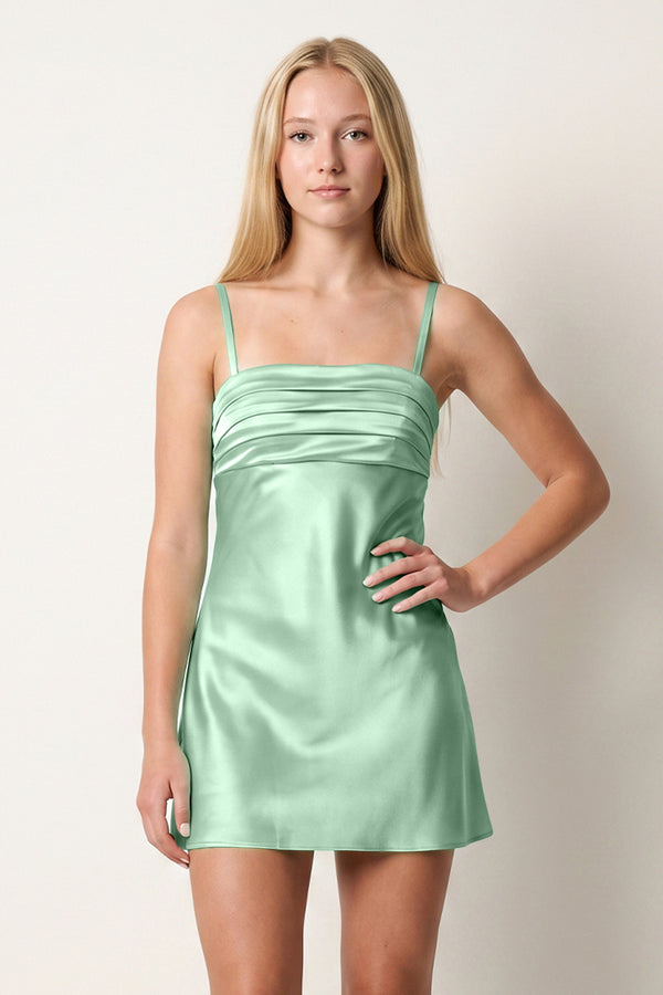 Sage Green Sheath Spaghetti Straps Satin Homecoming Dress | KISSPROM