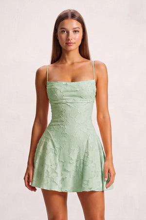 Sage Green Spaghetti Straps Jacquard Chiffon A-Line Homecoming Dress (3) | KISSPROM