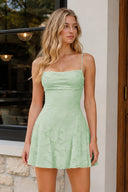 Sage Green Spaghetti Straps Jacquard Chiffon A-Line Homecoming Dress | KISSPROM