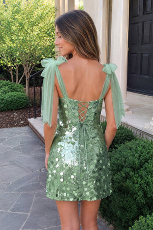 Sage Green Sparkly V-Neck A-Line Sequin Homecoming Dress (2) | KISSPROM