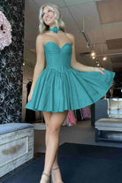 Verde | Sage Green Strapless Satin Short Homecoming Dresses