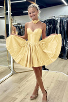 Verde | Sage Green Strapless Satin Short Homecoming Dresses