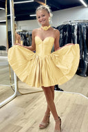 Verde | Sage Green Strapless Satin Short Homecoming Dresses