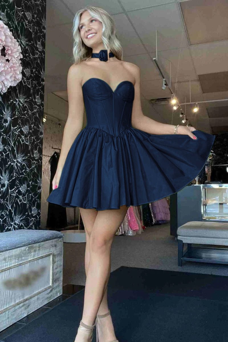 Verde | Sage Green Strapless Satin Short Homecoming Dresses