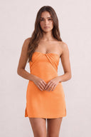 Orange Strapless Sheath Satin Ruched Homecoming Dress with Lace-Up Back | KISSPROM