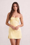 Yellow Strapless Sheath Satin Ruched Homecoming Dress with Lace-Up Back | KISSPROM