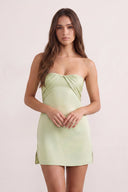 Sage Green Strapless Sheath Satin Ruched Homecoming Dress with Lace-Up Back | KISSPROM