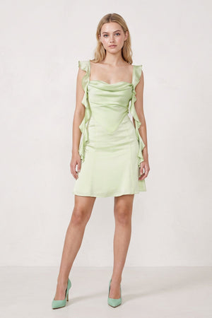 Sage Green Ruffled Sheath Square Neck Satin Ruched Homecoming Dress (3) | KISSPROM