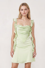 Sage Green Ruffled Sheath Square Neck Satin Ruched Homecoming Dress | KISSPROM