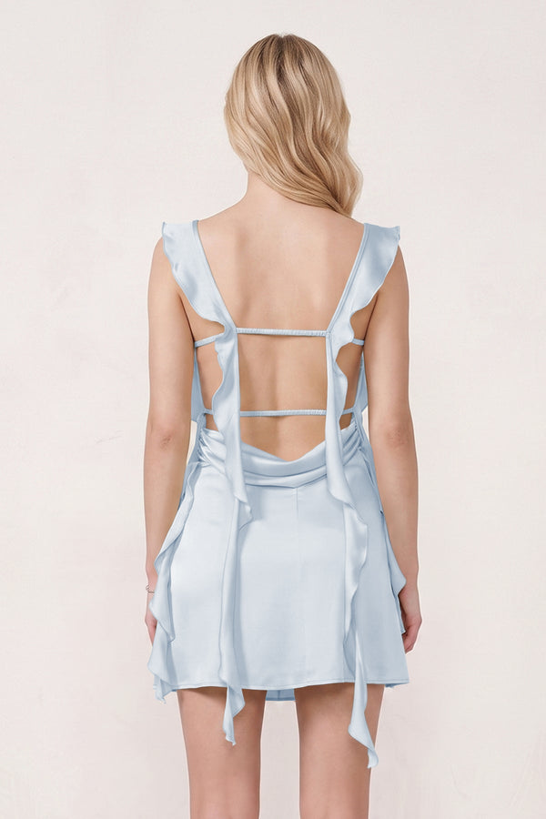 Sky Blue Ruffled Sheath Square Neck Satin Ruched Homecoming Dress (2) | KISSPROM