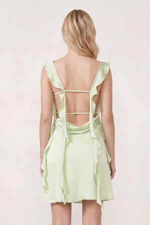 Sage Green Ruffled Sheath Square Neck Satin Ruched Homecoming Dress (2) | KISSPROM