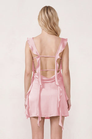 Pink Ruffled Sheath Square Neck Satin Ruched Homecoming Dress (2) | KISSPROM